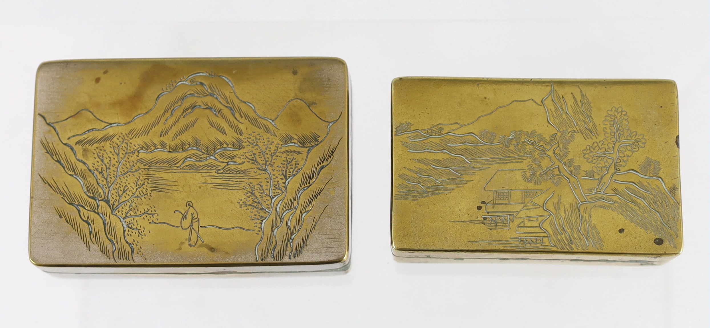 Two Chinese paktong ink boxes, early 20th century